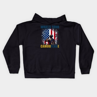 Saluting Soldier with American Flag - What's Your Camouflage? Kids Hoodie